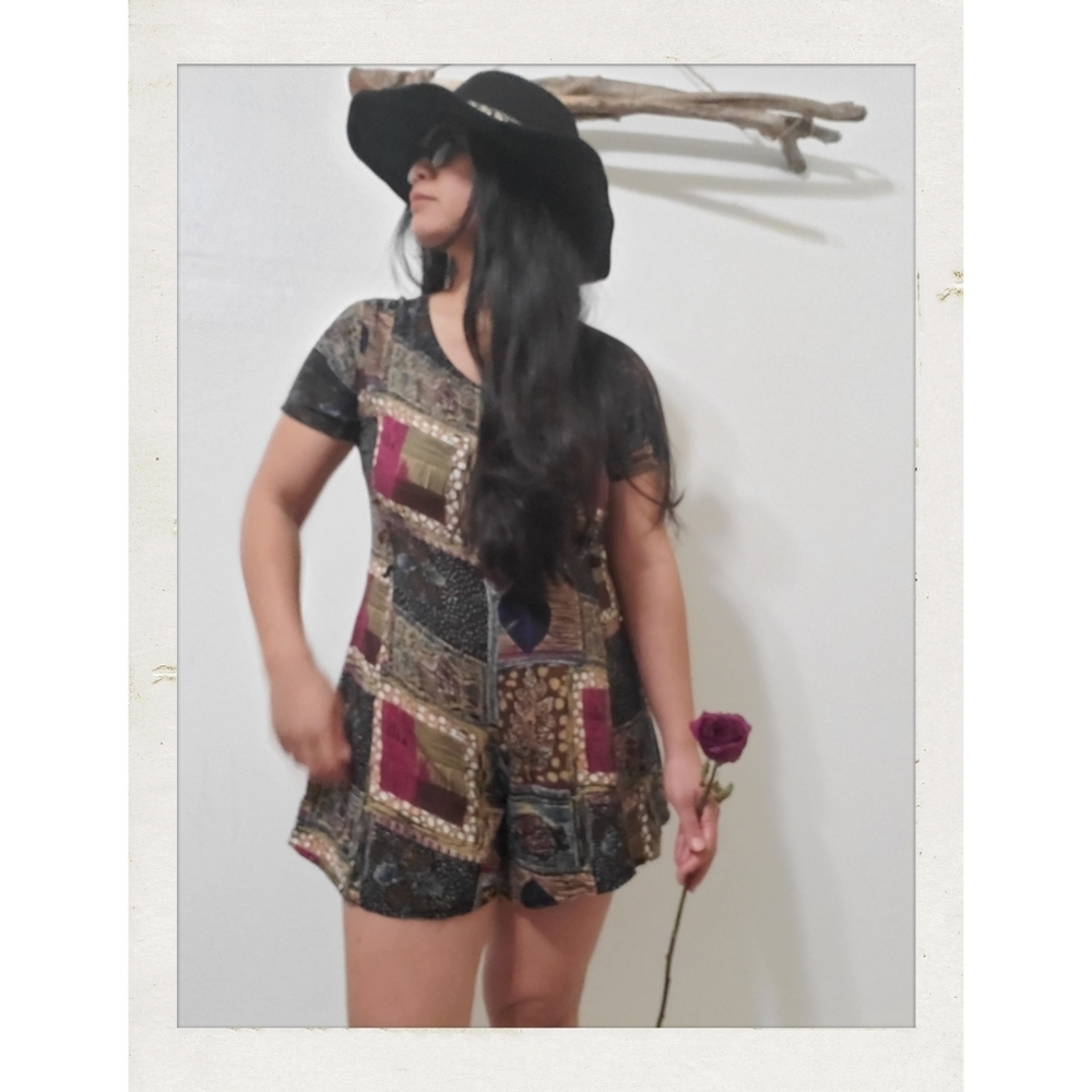 Nathalie B. Vintage 90s Romper Jumpsuit Coverup One Piece Coverup Shorts ▪